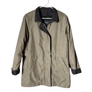 Liz Claiborne Chore Coat Medium‎ Barn Blanket Lined Faux Leather Collar Brown